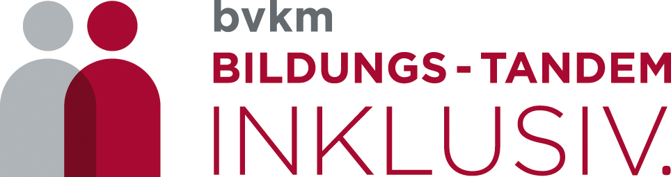 Ein Bild mit dem Projekt-Logo: bvkm Bildungs-Tandem inklusiv und zwei Figuren, die sich überschneiden.